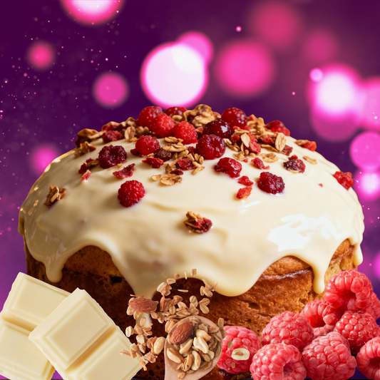 Panettone gourmet lamponi semicanditi e cioccolato bianco - 1kg
